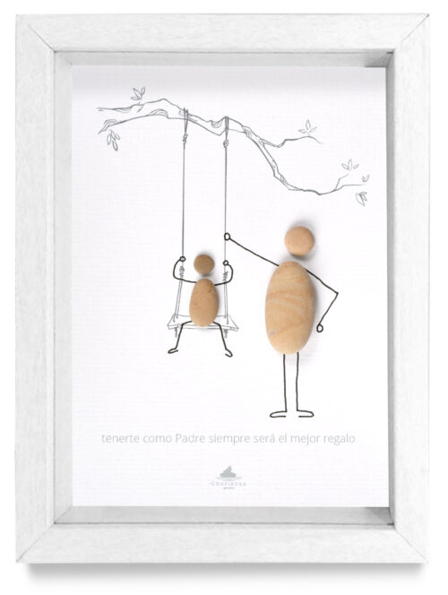 Cuadro papá en el columpio marco blanco