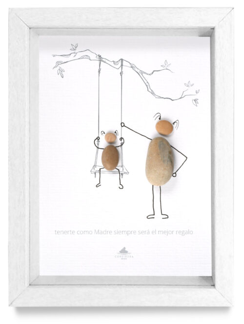 Cuadro mamá y columpio marco blanco