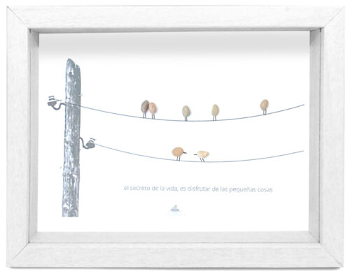 Cuadro Familia Pájaros Conpiedra Cables Marco Blanco